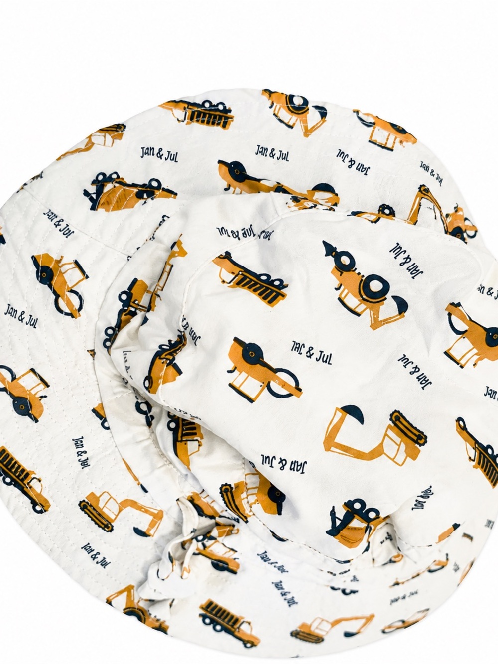 Jan & Jul Kids White Bucket Hat with Yellow Construction Print